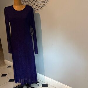 Scoop NYC Dark Blue Long Sleeve Leopard Dress